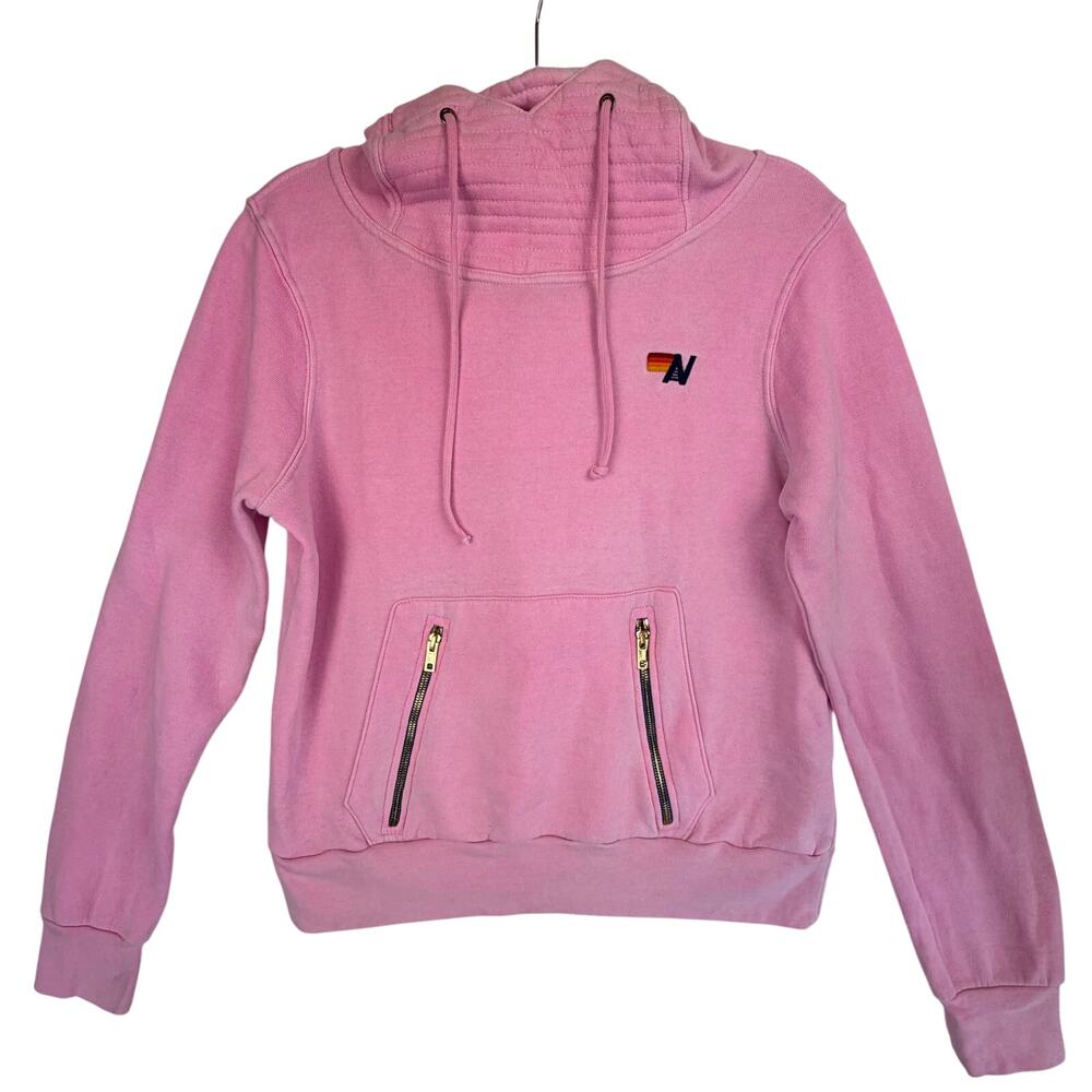 Aviator Nation Pink Ninja Pullover Hoodie Quilted Funnel Neck Women Small $220 - Picture 2 of 6